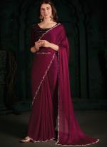 Satin Chiffon Magenta Party Wear Zircon Work Saree